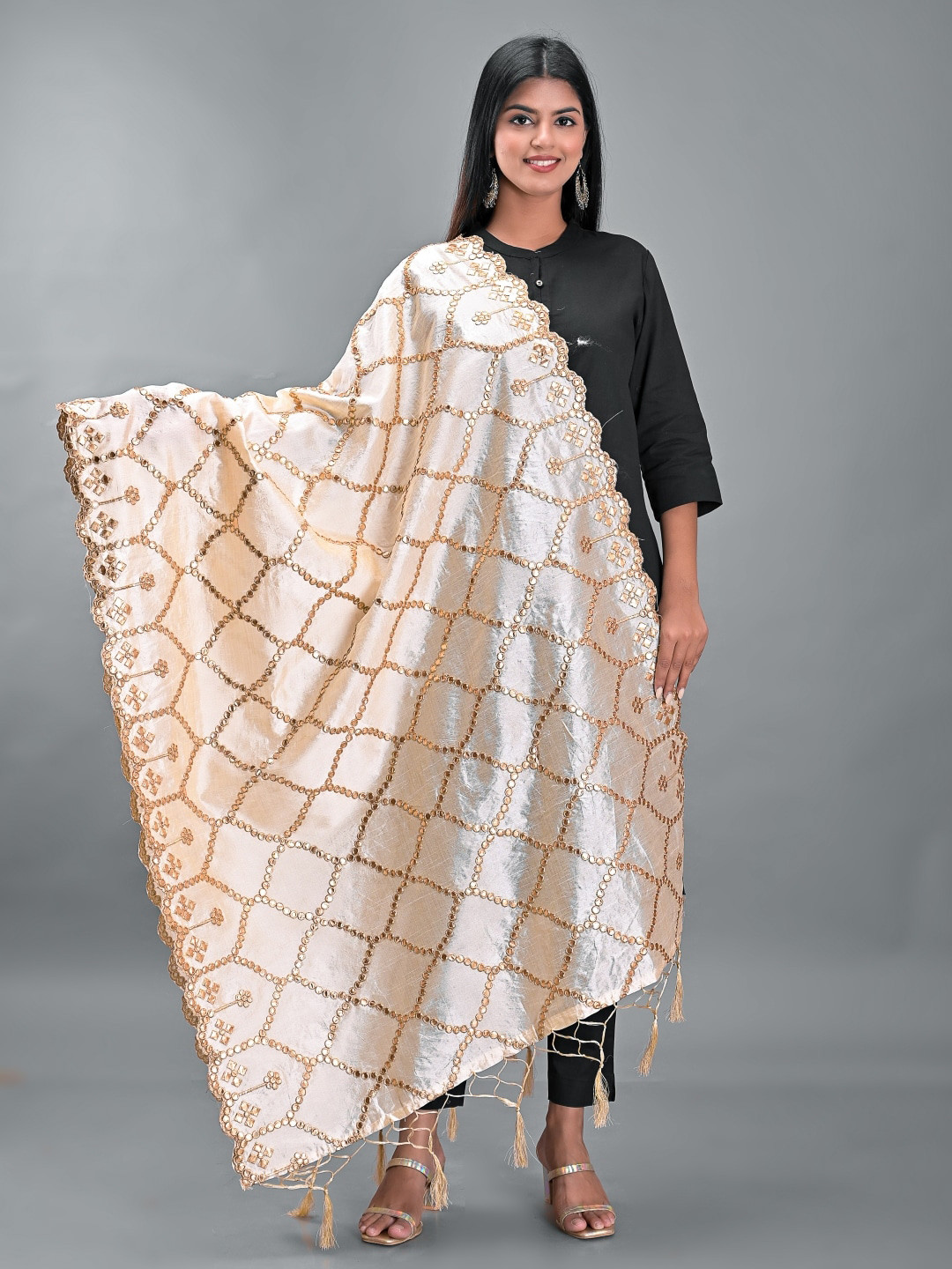 

Apratim Embroidered Crepe Dupatta with Gotta Patti, Gold