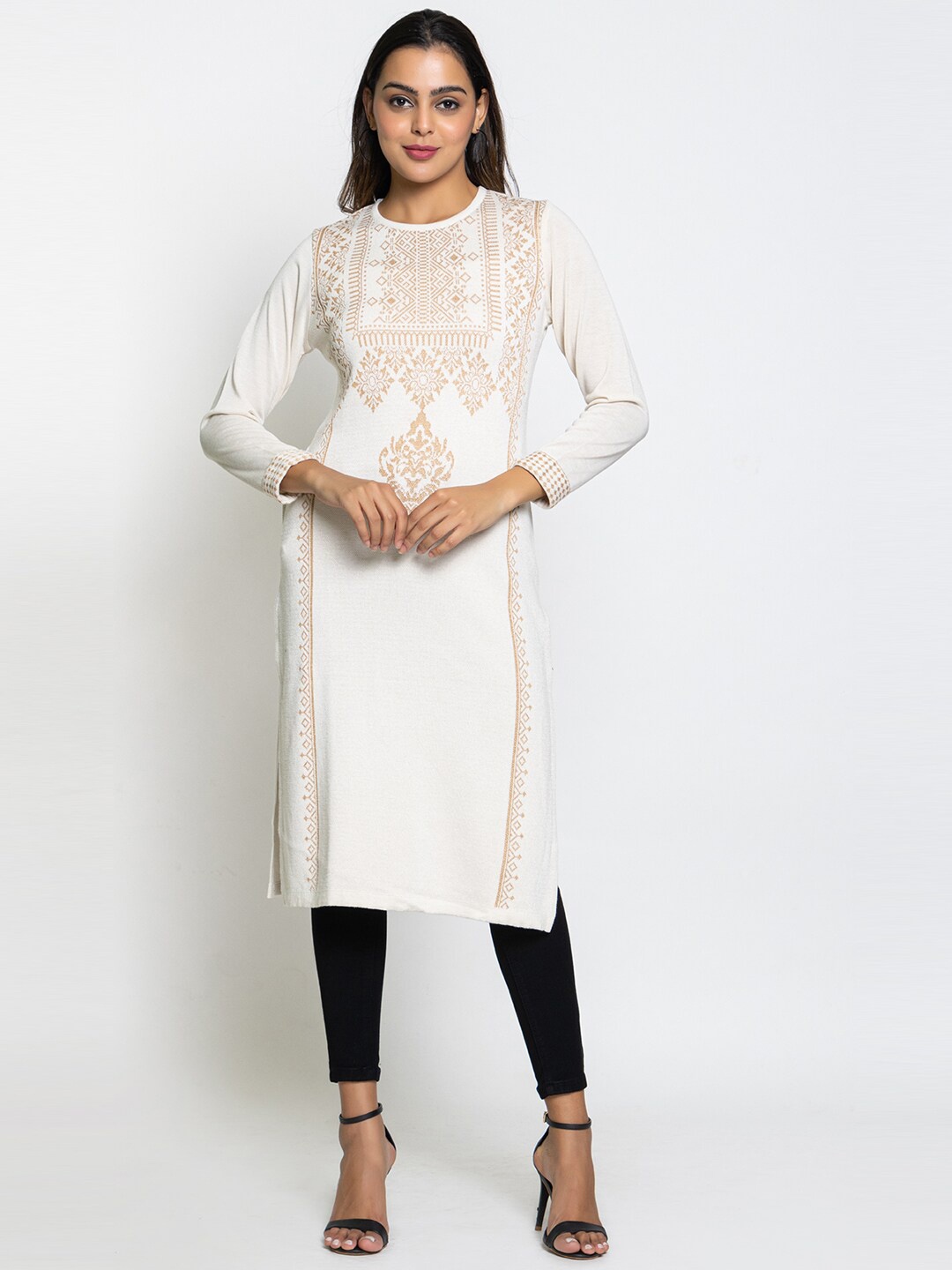 

KEIKO Ethnic Motifs Jacquard Kurta, Off white