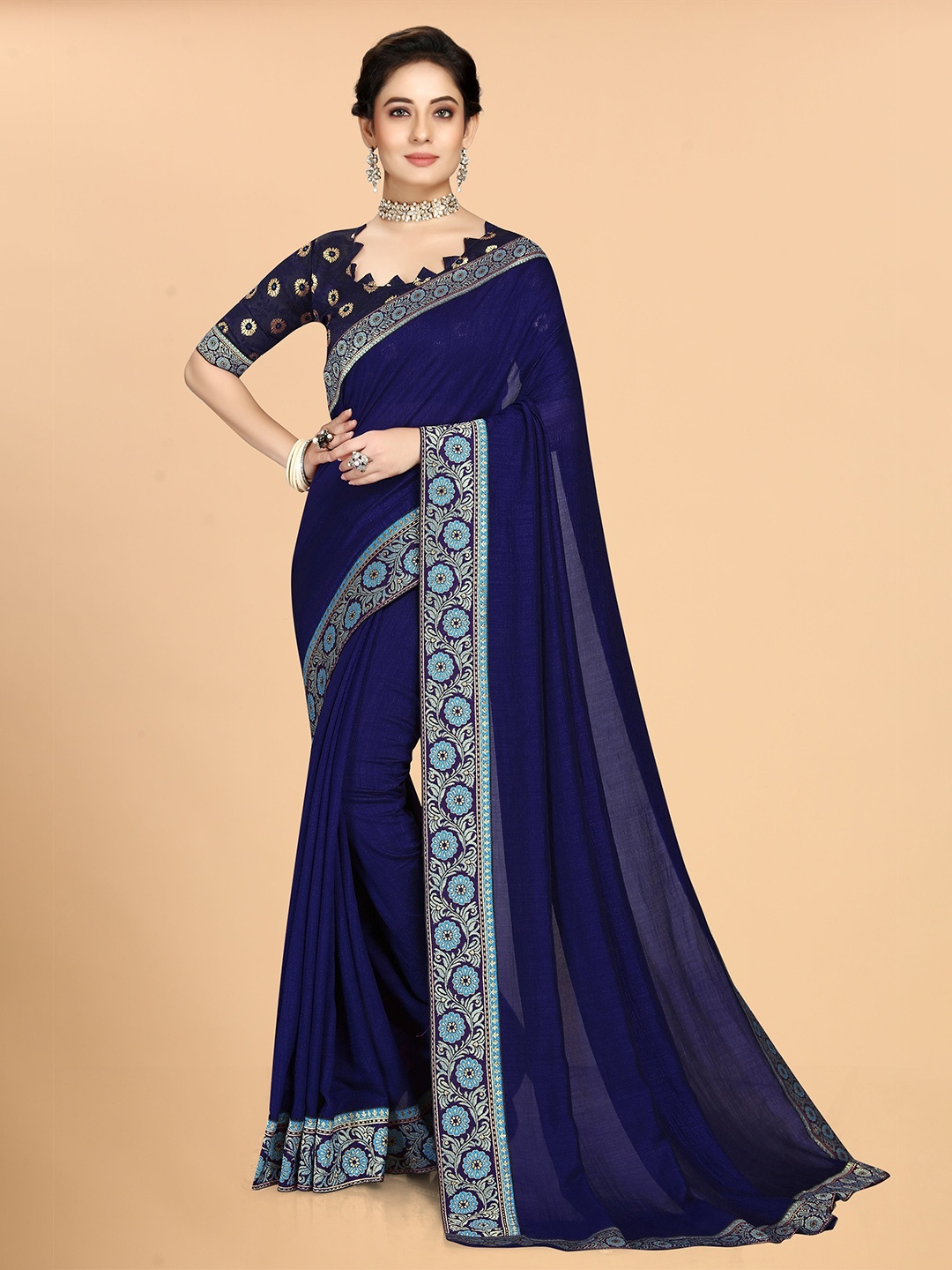 

KALINI Blue Silk Blend Saree with Embellished Border