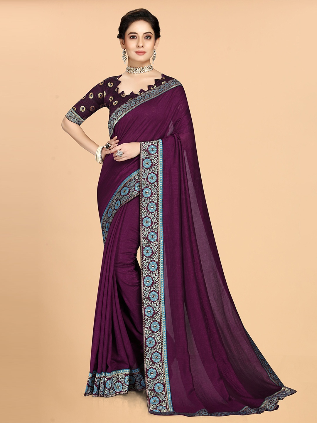 

KALINI Silk Blend Saree, Burgundy