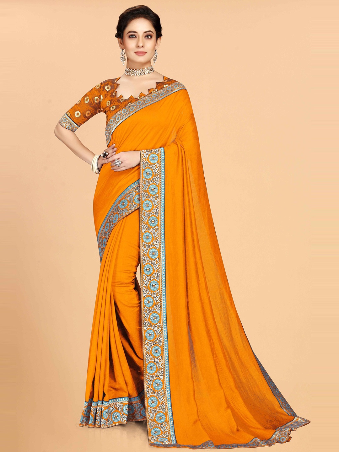 

KALINI Silk Blend Saree, Orange
