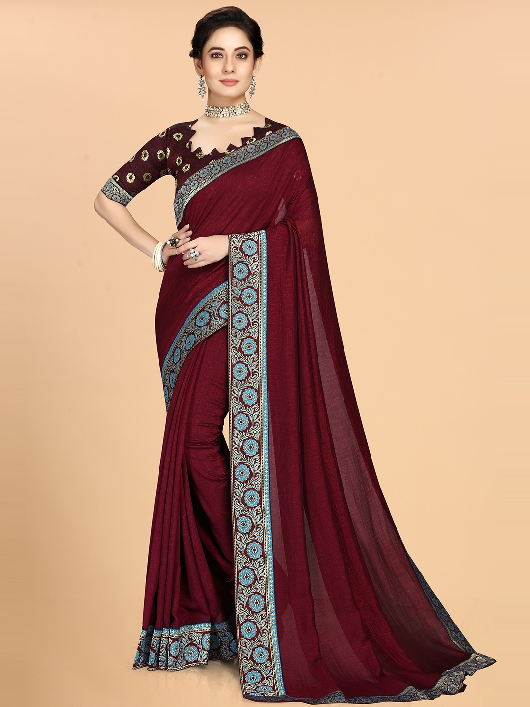 

KALINI Zari Silk Blend Saree, Maroon