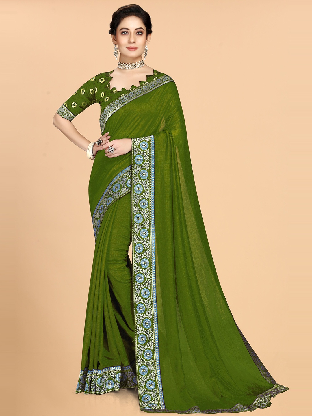 

KALINI Silk Blend Saree, Green