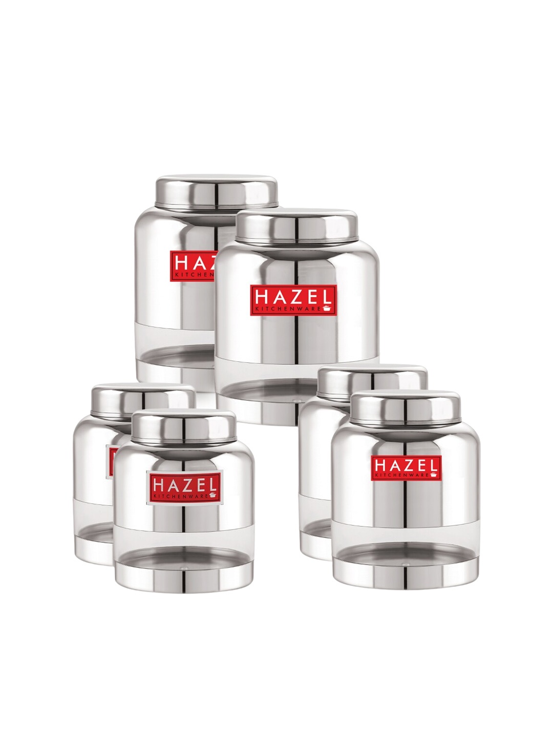 

HAZEL Set Of 6 Stainless Steel Barni Container, Silver