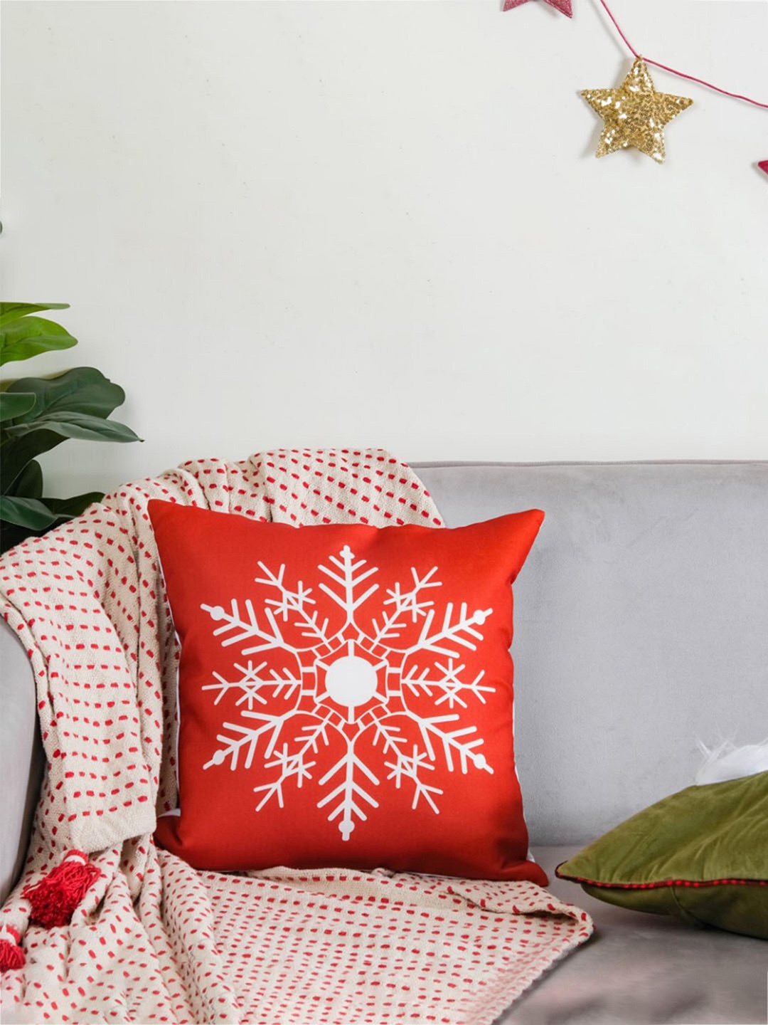 

Nestasia Red & White Abstract Christmas Snowflake Print Square Cushion Cover