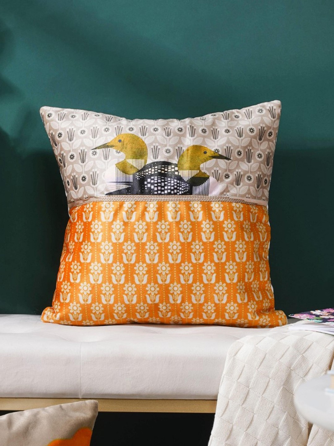 

Nestasia Orange & Blue Quirky Print Velvet Square Cushion Cover