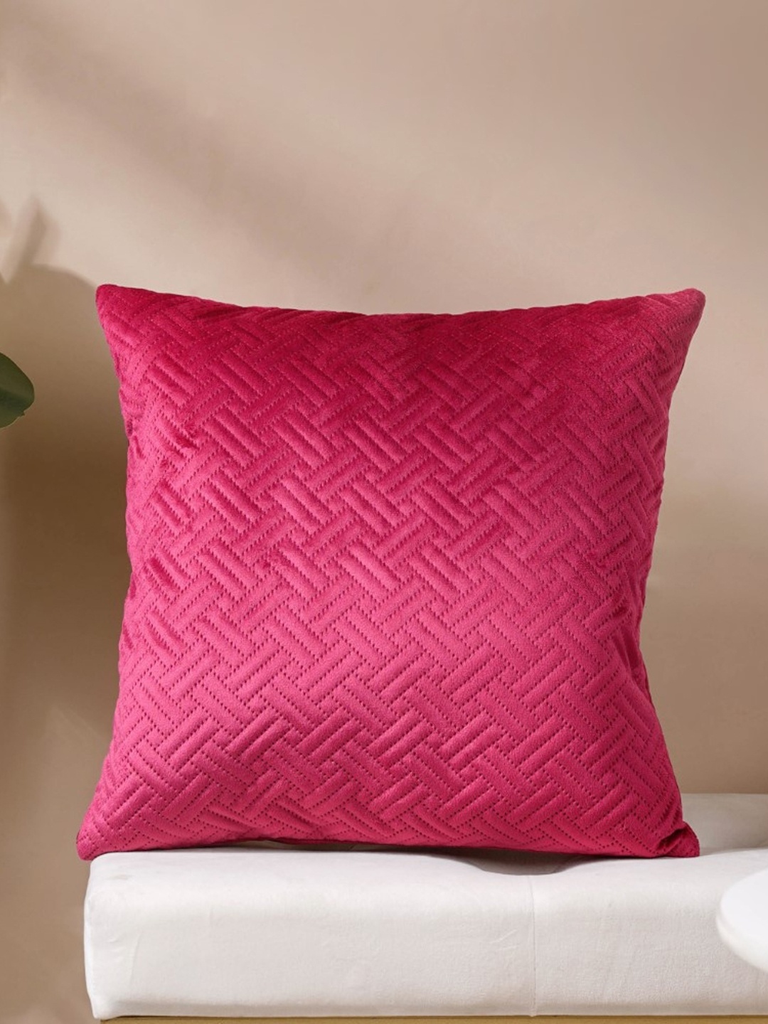 

Nestasia Magenta Geometric Quilted Velvet Square Cushion Cover