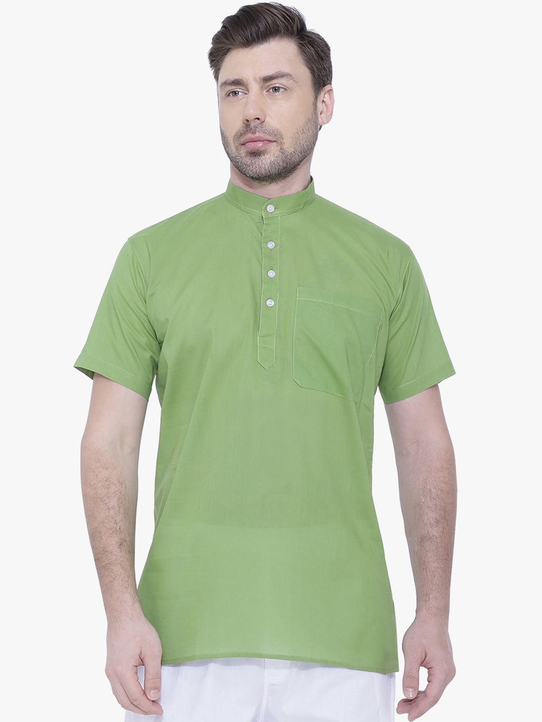 

RAJUBHAI HARGOVINDAS Men Olive Green Cotton Kurta