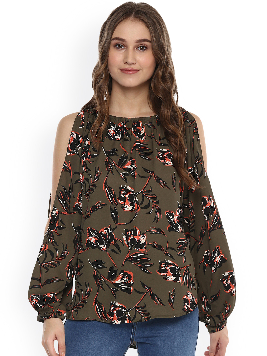 

Harpa Women Olive Green Printed Top