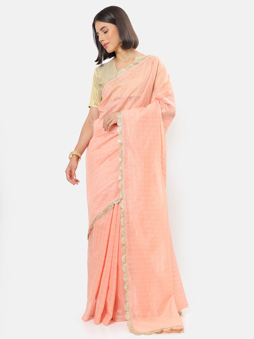 

Saaki Checked Zari Saree, Pink