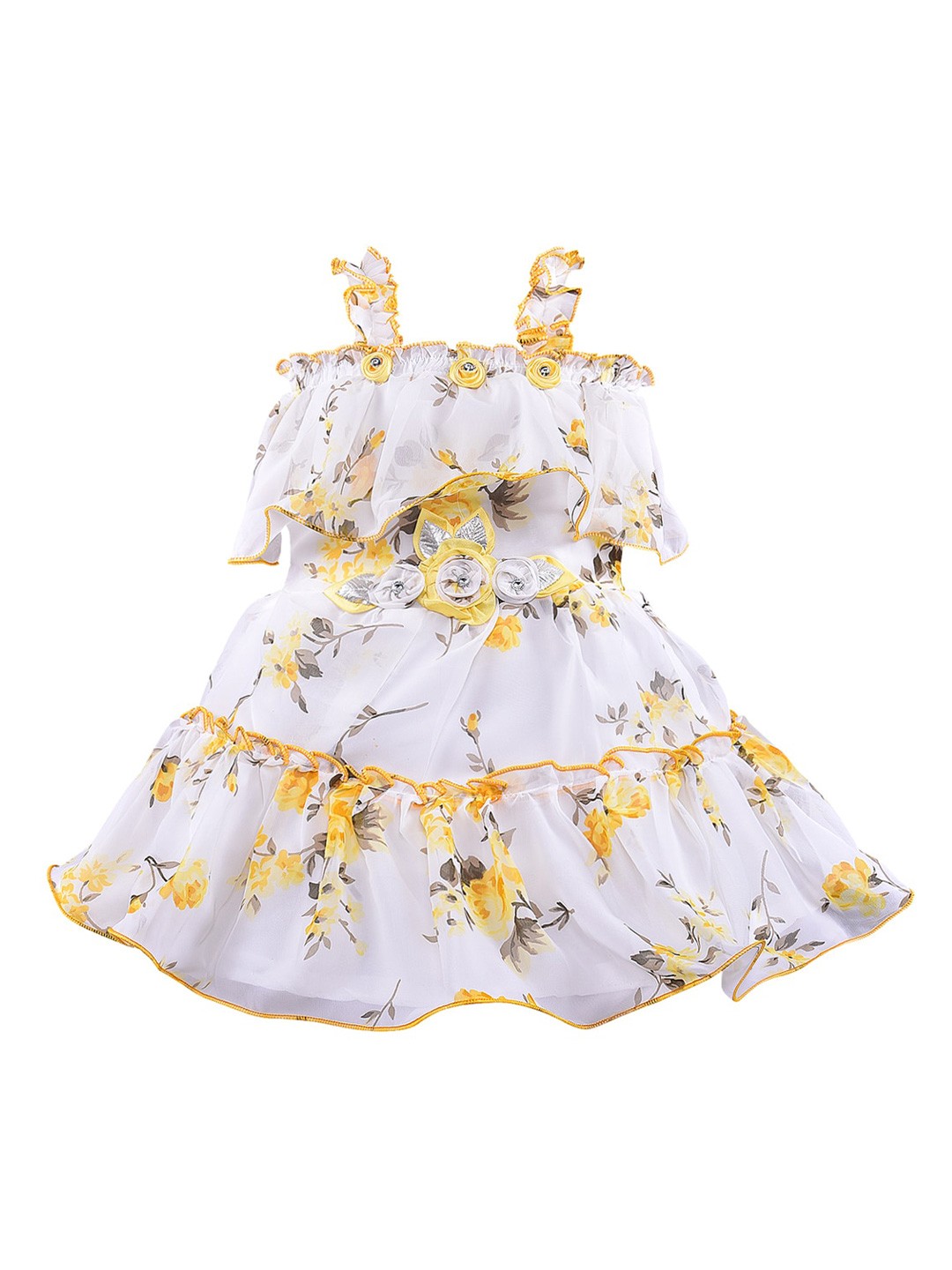 

Wish Karo Yellow & White Floral Georgette Dress