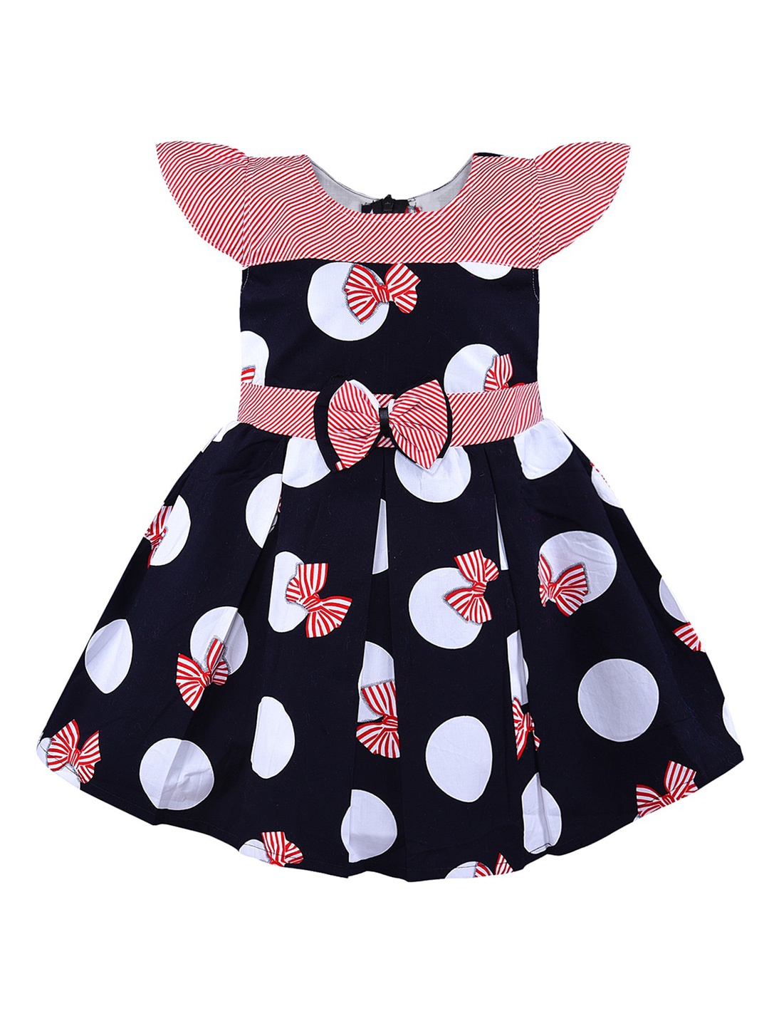 

Wish Karo Printed Cotton Polka Dots Dress, Navy blue