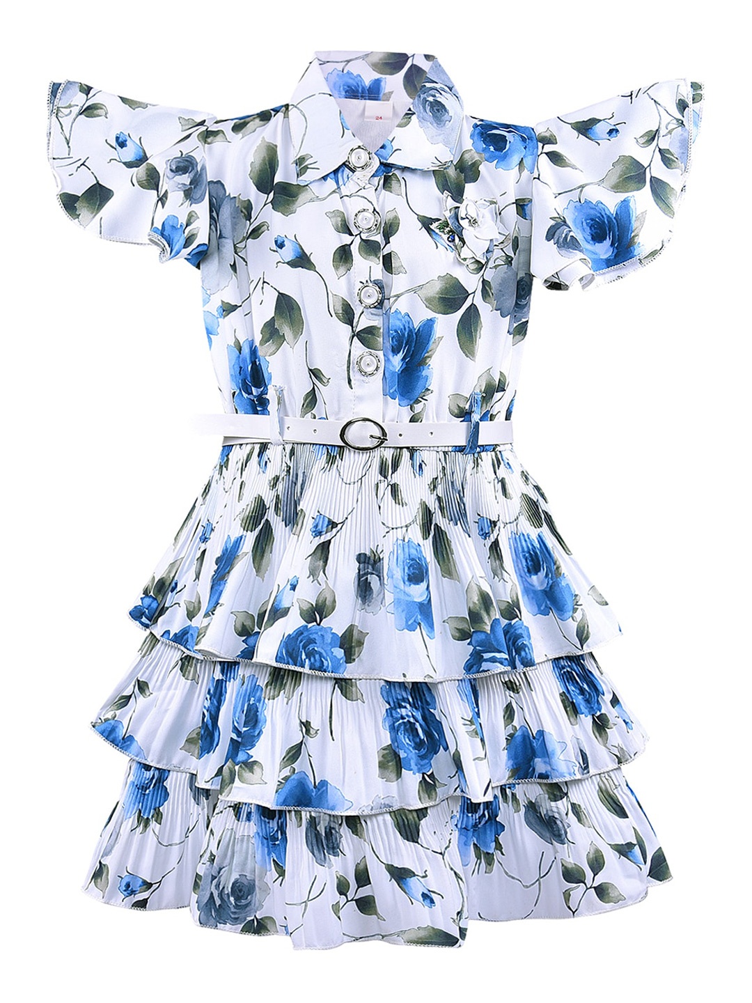 

Wish Karo Printed Floral Layered Georgette Dress, Blue