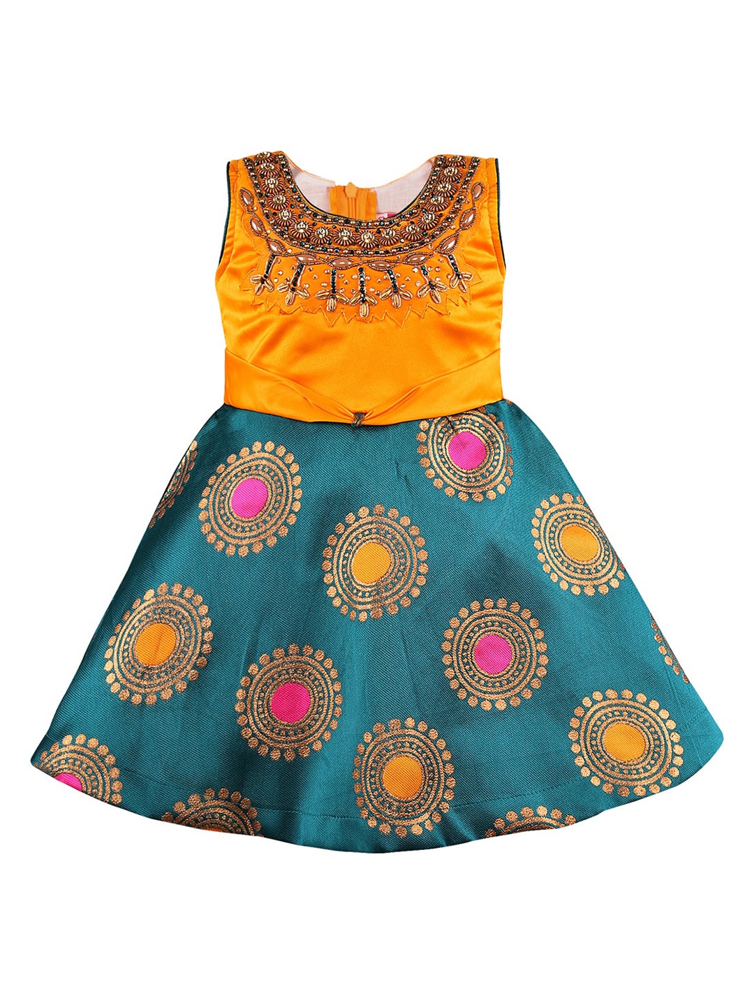 

Wish Karo Girls Floral Silk Frock Dress, Green