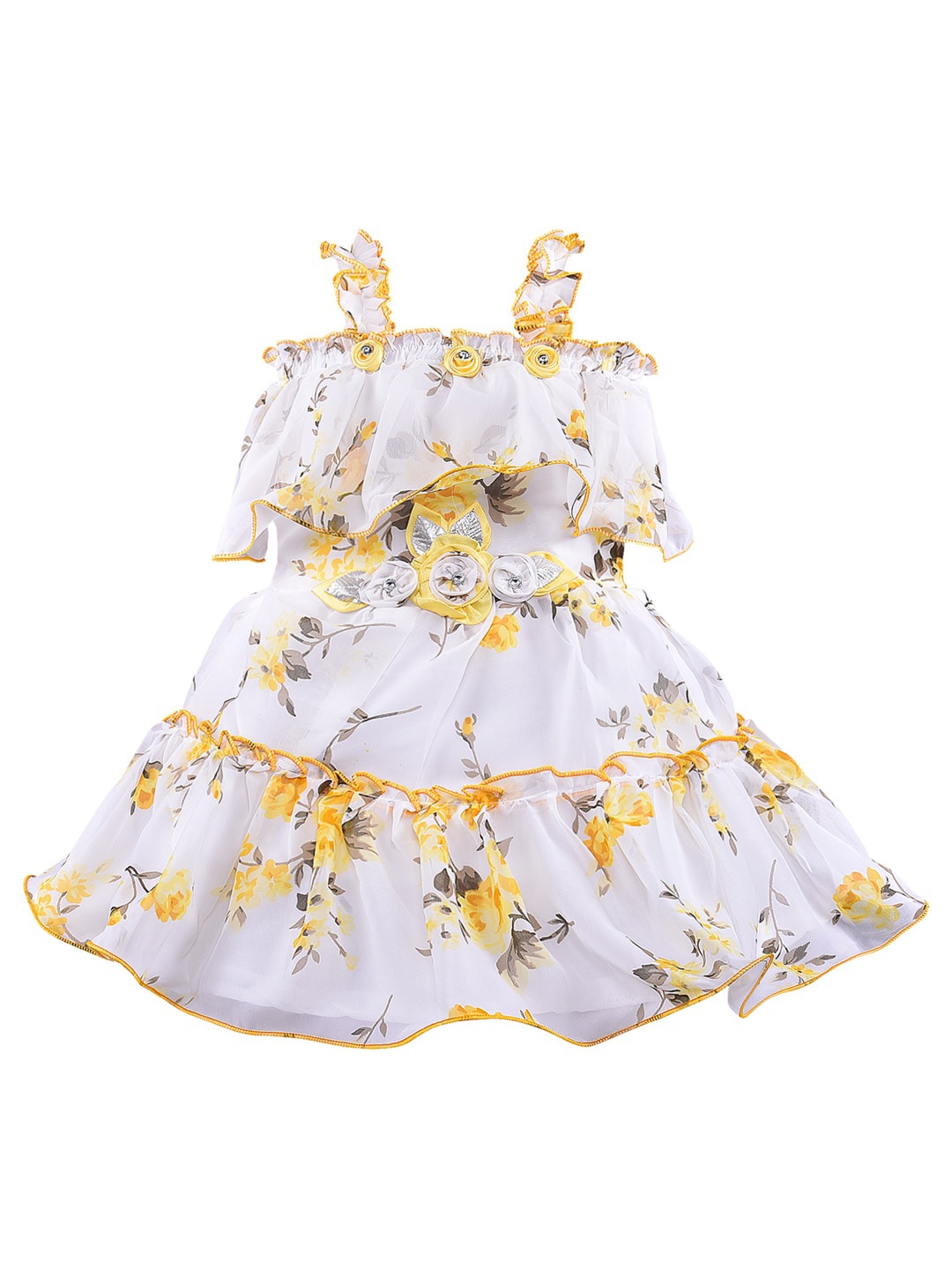 

Wish Karo Girls Floral Layered Georgette Dress, White