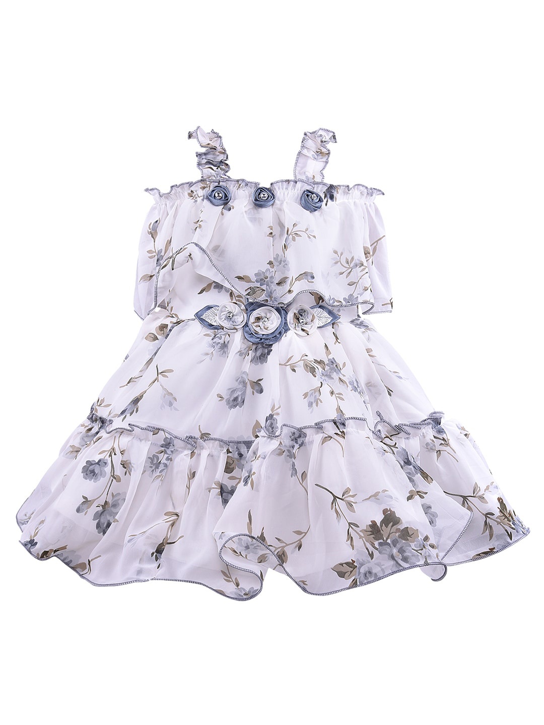 

Wish Karo Girls Floral Layered Georgette Dress, Grey