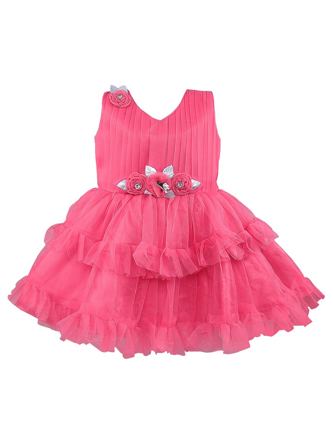 

Wish Karo Girls V-Neck Net Fit and Flare Dress, Pink