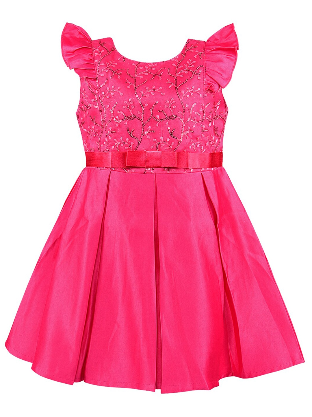 

Wish Karo Girls Self Design Silk Fit and Flare Dress, Fuchsia