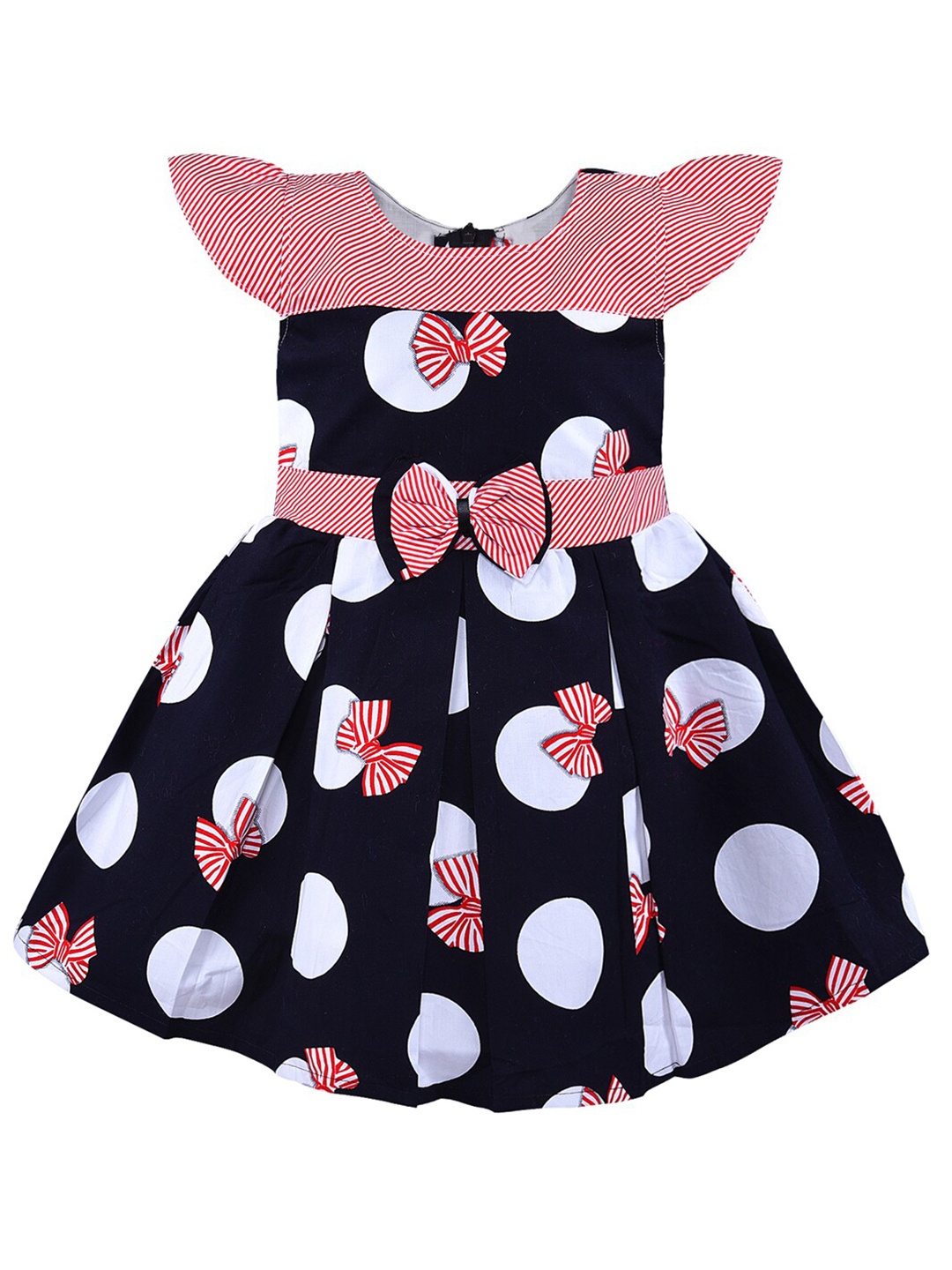 

Wish Karo Girls Geometric Printed Cotton Fit and Flare Dress, Navy blue