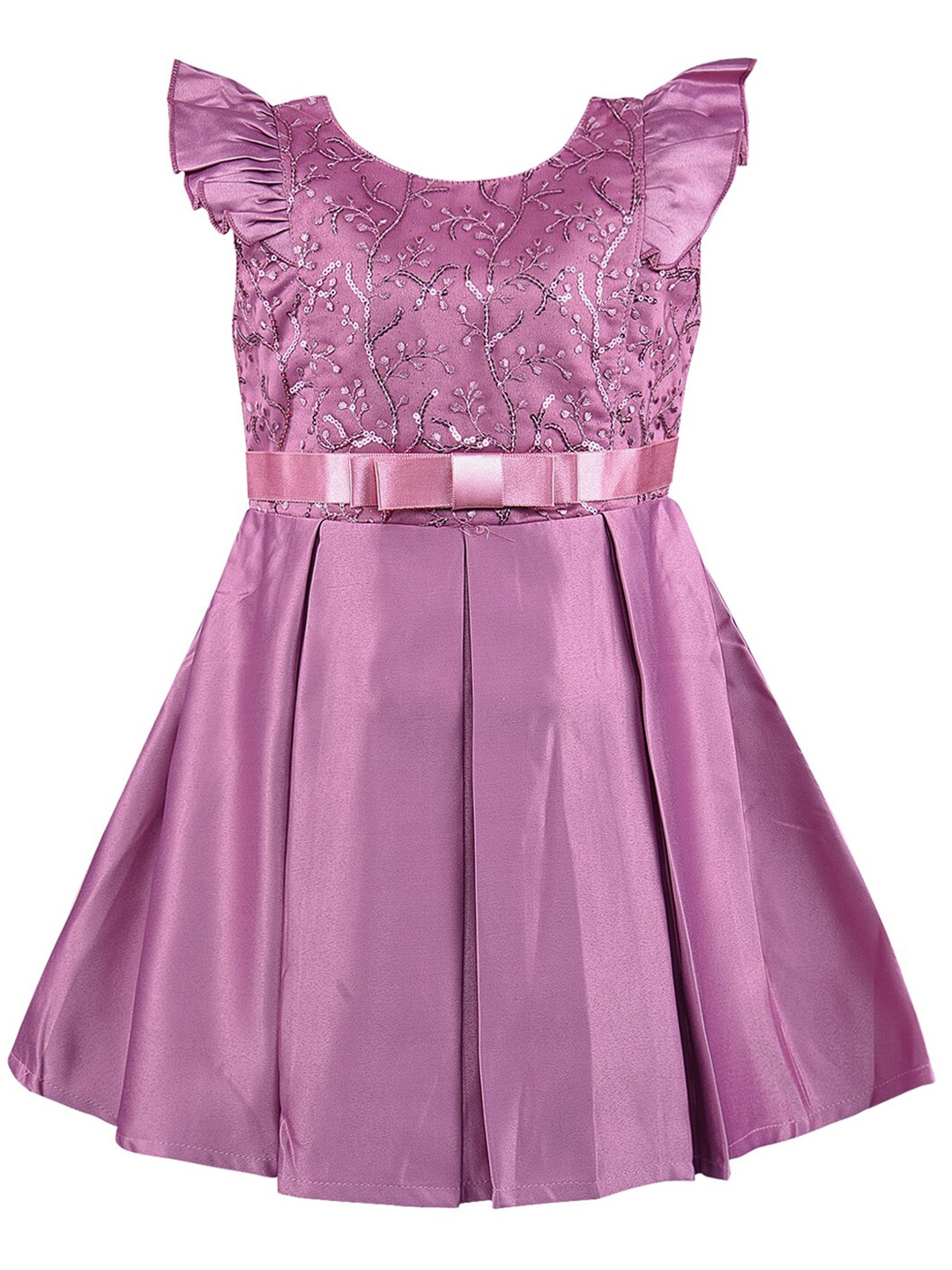 

Wish Karo Girls Self Design Silk Fit and Flare Dress, Purple