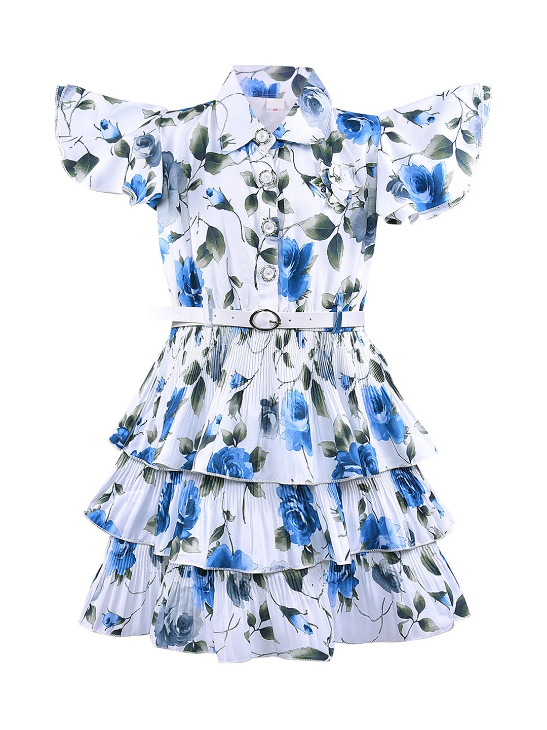 

Wish Karo Girls Floral Layered Georgette Dress, Blue
