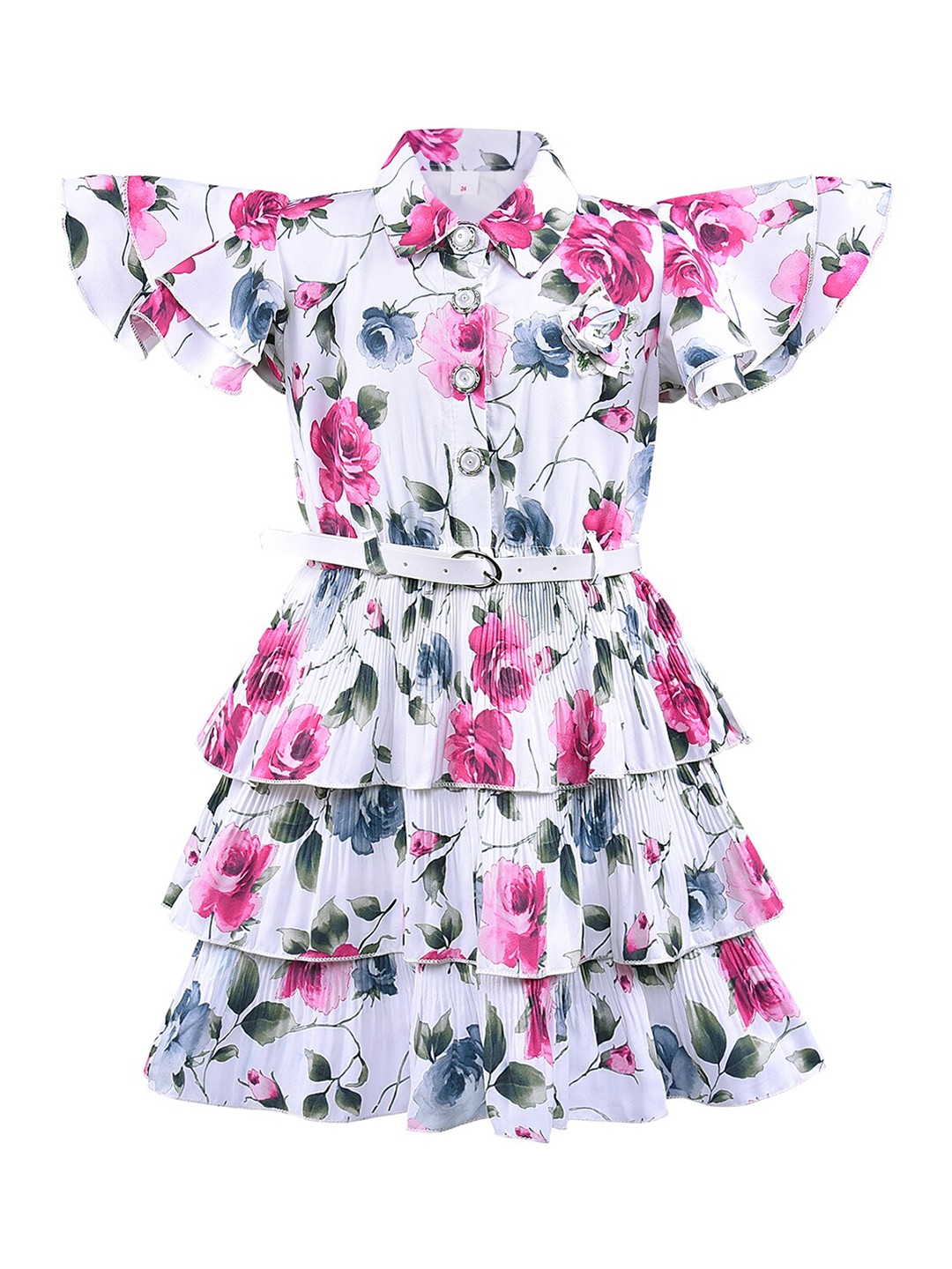

Wish Karo Girls Floral Layered Georgette Dress, Pink