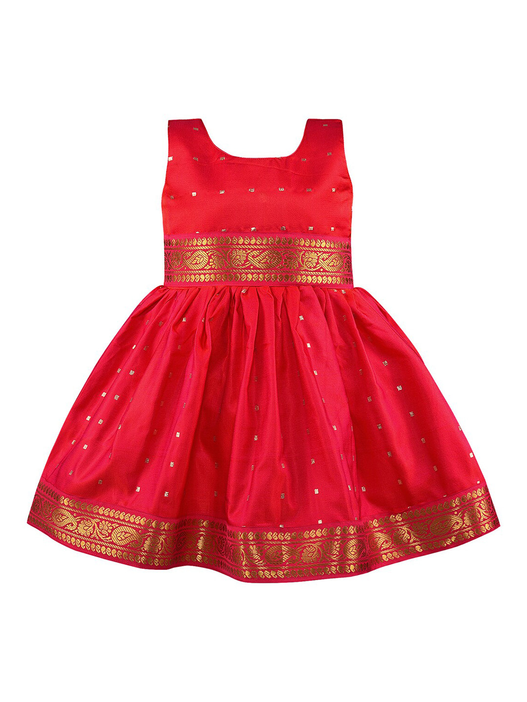 

Wish Karo Girls Ethnic Motifs Satin Dress, Red