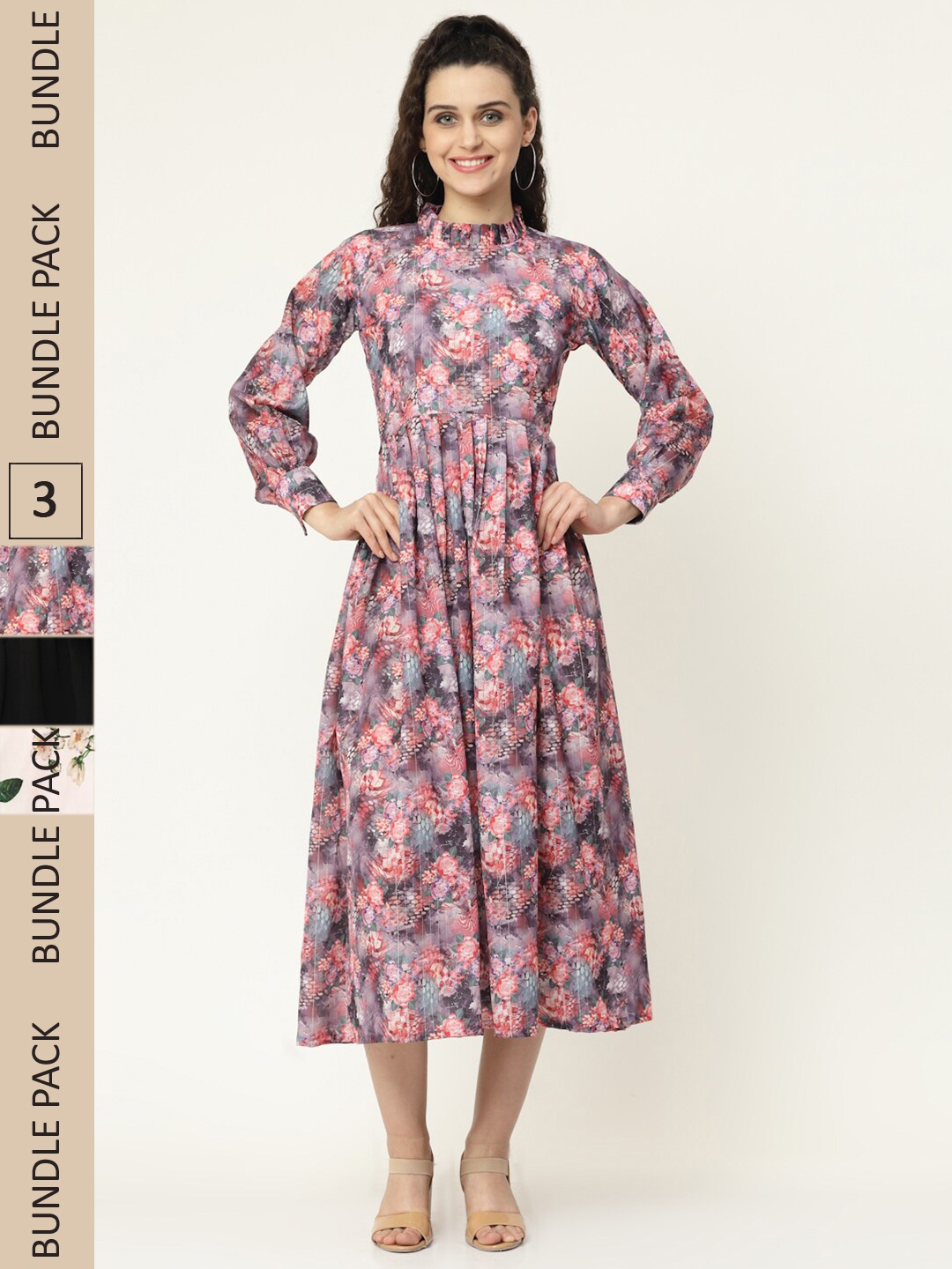 

MISS AYSE Pack of 3 Floral Midi Dress, Pink