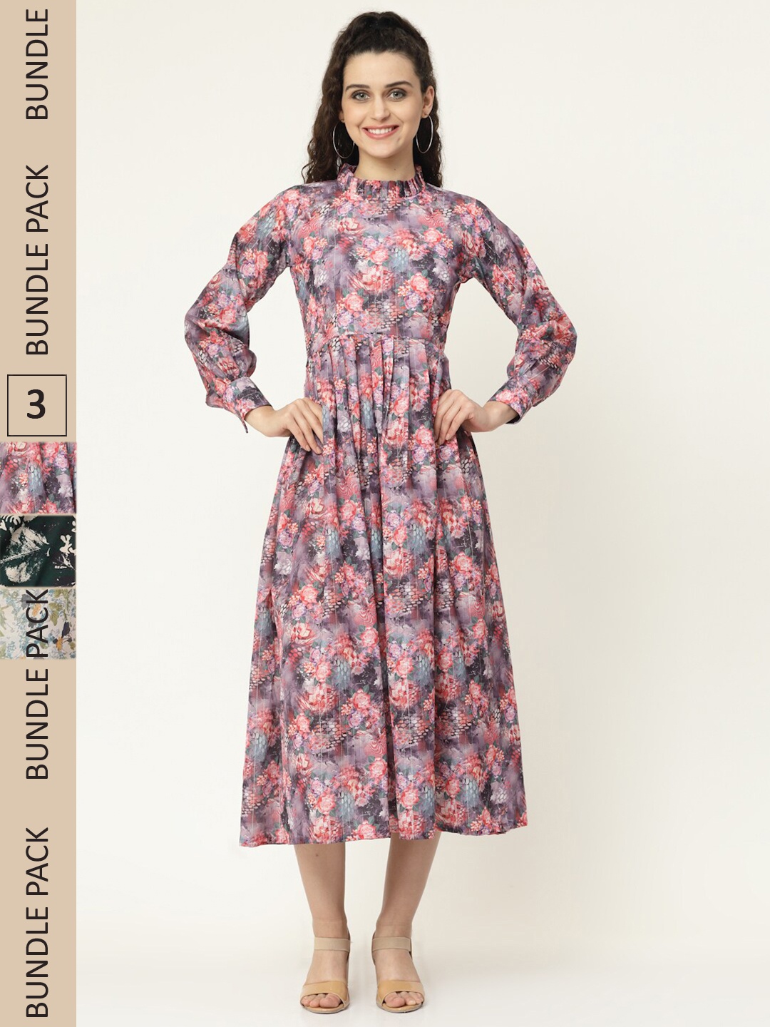 

MISS AYSE Pack of 3 Floral Maxi Dress, Pink