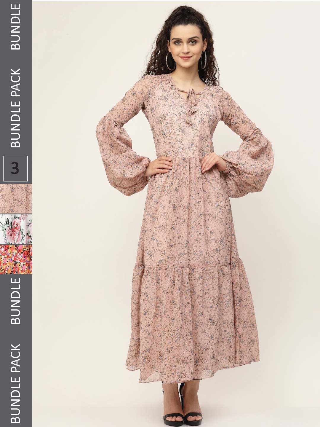 

MISS AYSE Pack of 3 Floral Maxi Dress, Pink