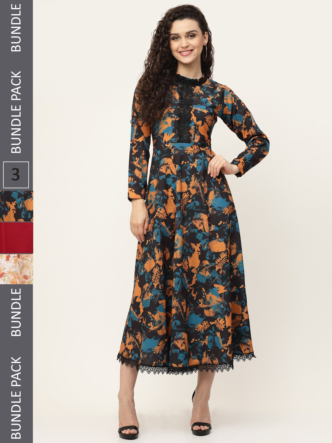 

MISS AYSE Pack of 3 Georgette Midi Dress, Black