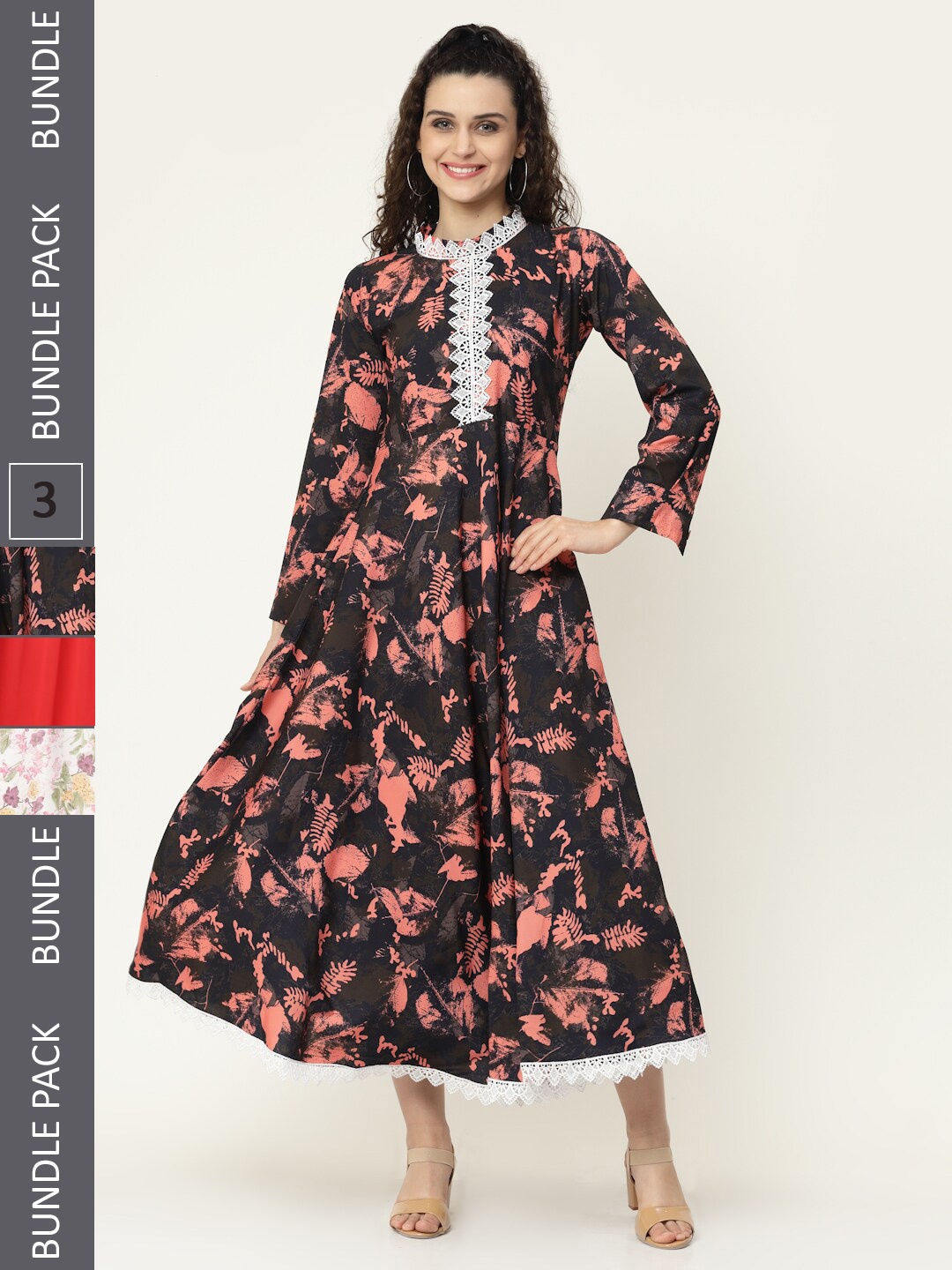 

MISS AYSE Pack of 3 Floral Georgette Maxi Dress, Black
