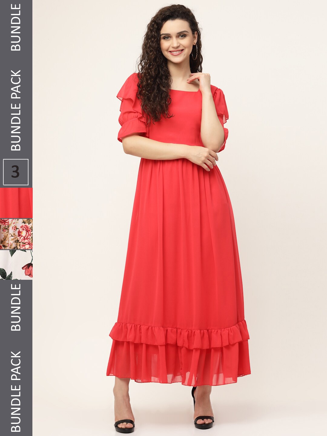 

MISS AYSE Pack of 3 Floral Midi Dress, Red