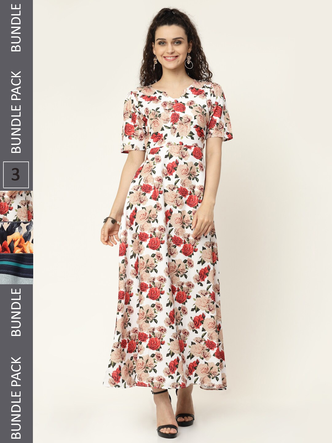 

MISS AYSE Pack of 3 Floral Midi Dress, White
