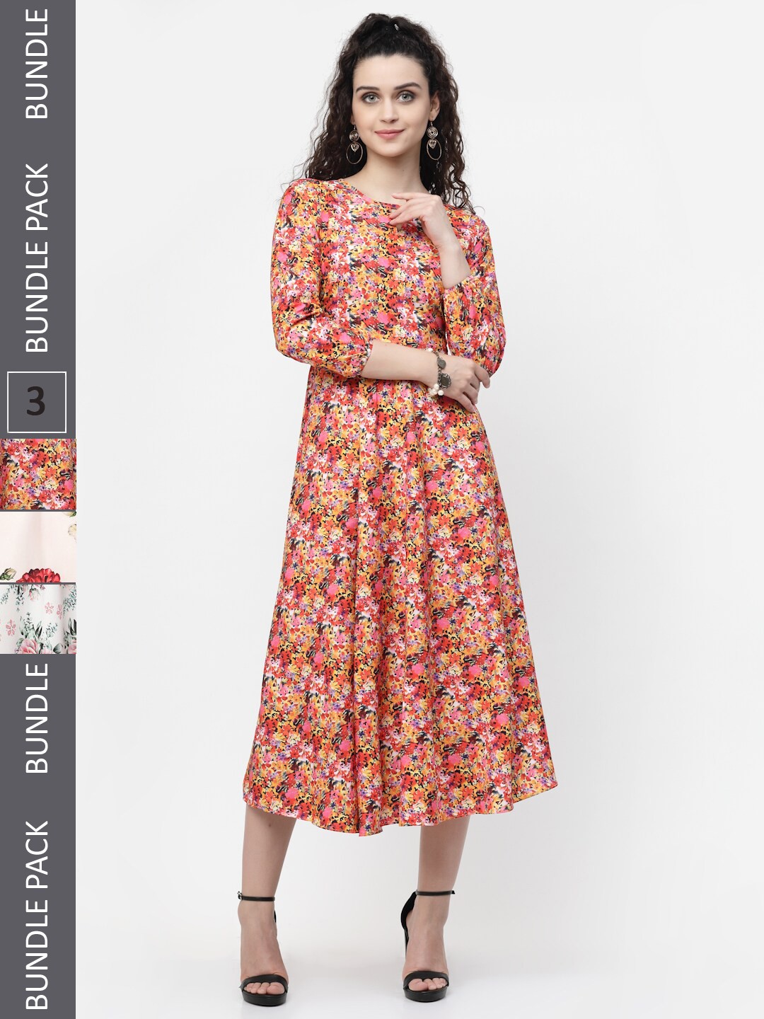 

MISS AYSE Set of 3 Floral Printed Maxi Maxi Dress, Red
