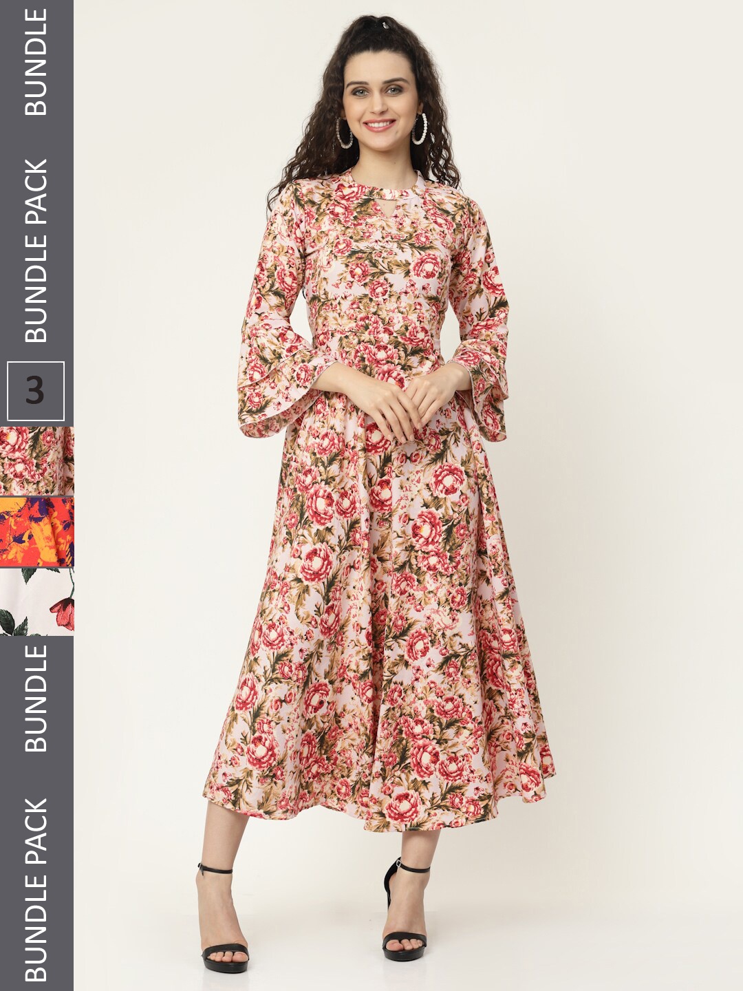 

MISS AYSE Set of 3 Floral Printed Midi Dress, Red