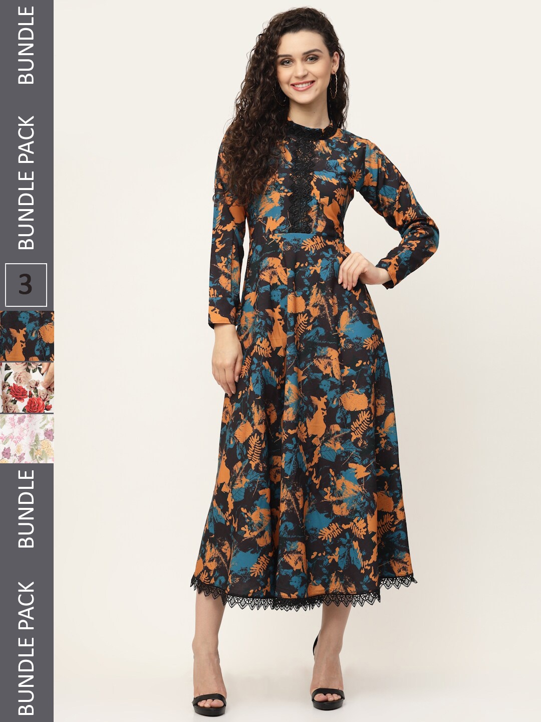 

MISS AYSE Set of 3 Floral Printed Maxi Maxi Dress, Grey