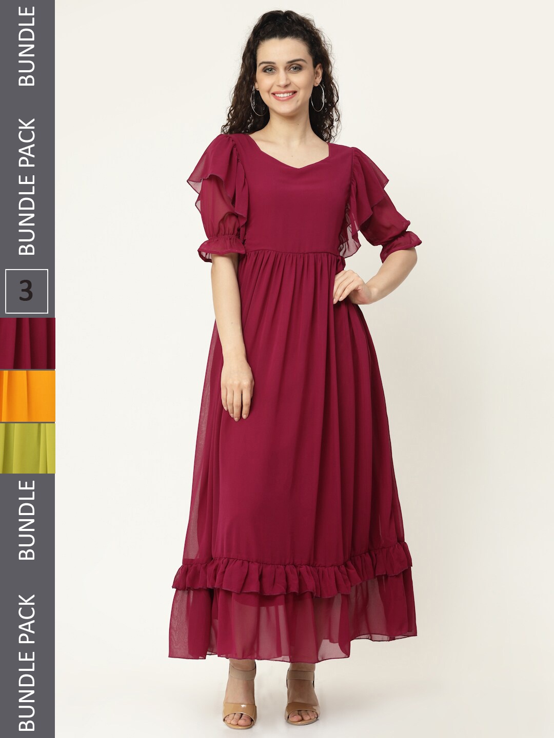 

MISS AYSE Set of 3 Maxi Dress, Maroon