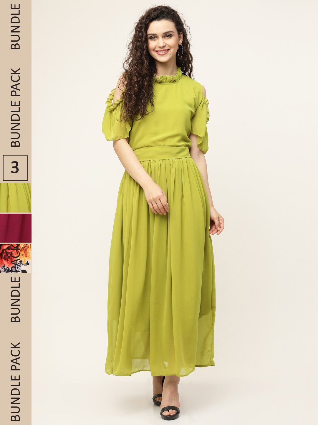 

MISS AYSE Set of 3 Floral Printed Maxi Dress, Green