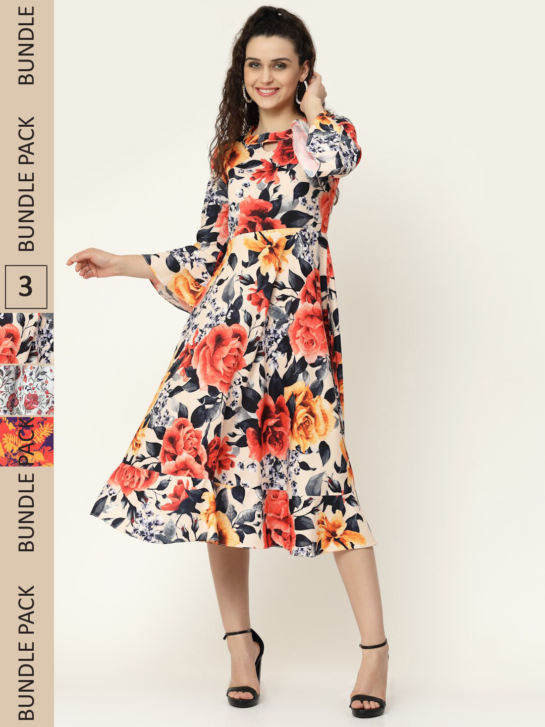 

MISS AYSE Set of 3 Floral Printed Midi Dress, Red