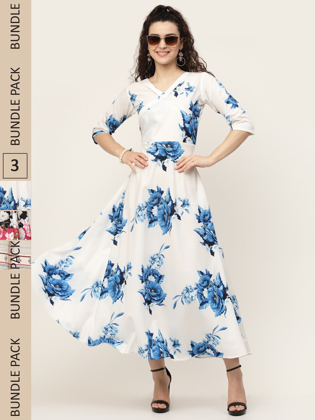 

MISS AYSE Set of 3 Floral Printed Dress, Blue
