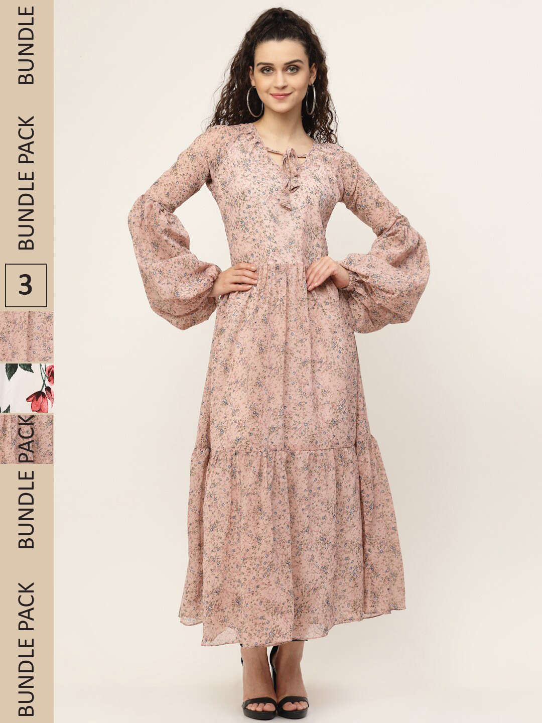 

MISS AYSE Set of 3 Floral Printed Maxi Dress, Beige