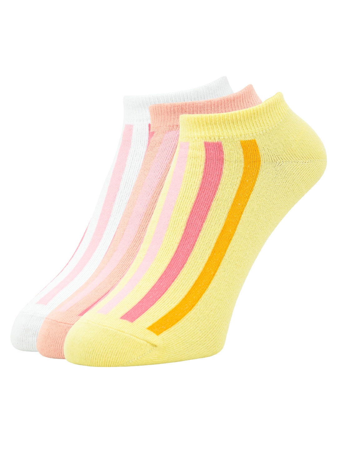 

DressBerry Women Pack Of 3 Striped Lowcut Ankle Length Cotton Socks, White