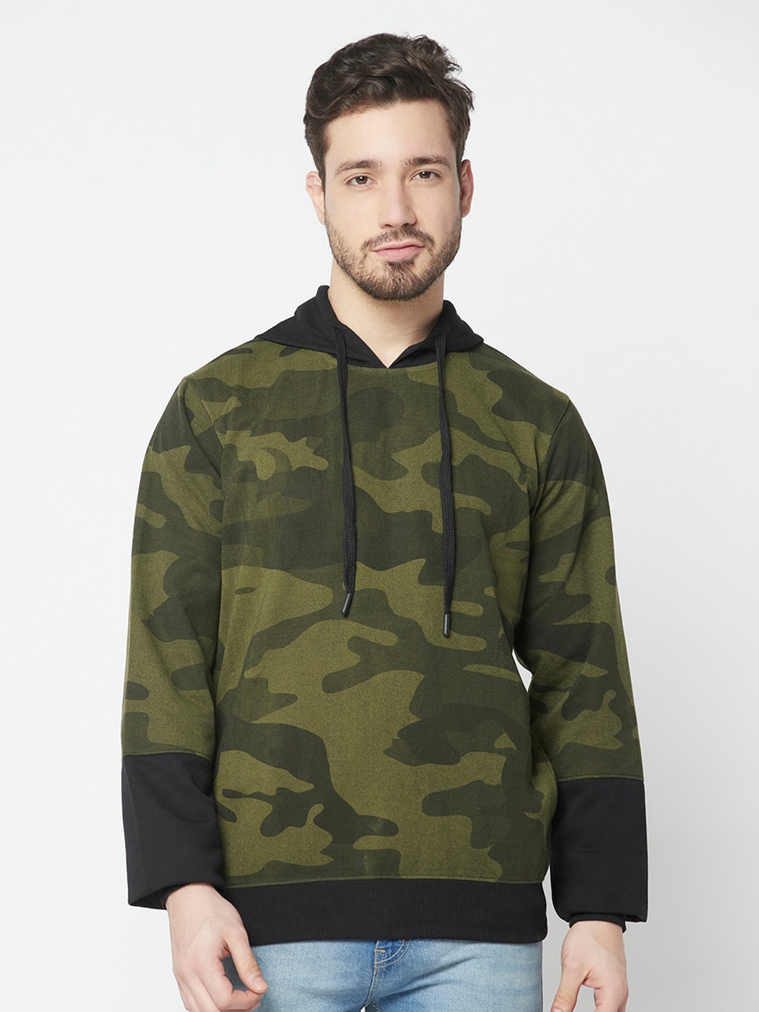 

ELEGANCE Men Printed Hooded Sweatshirt, Olive