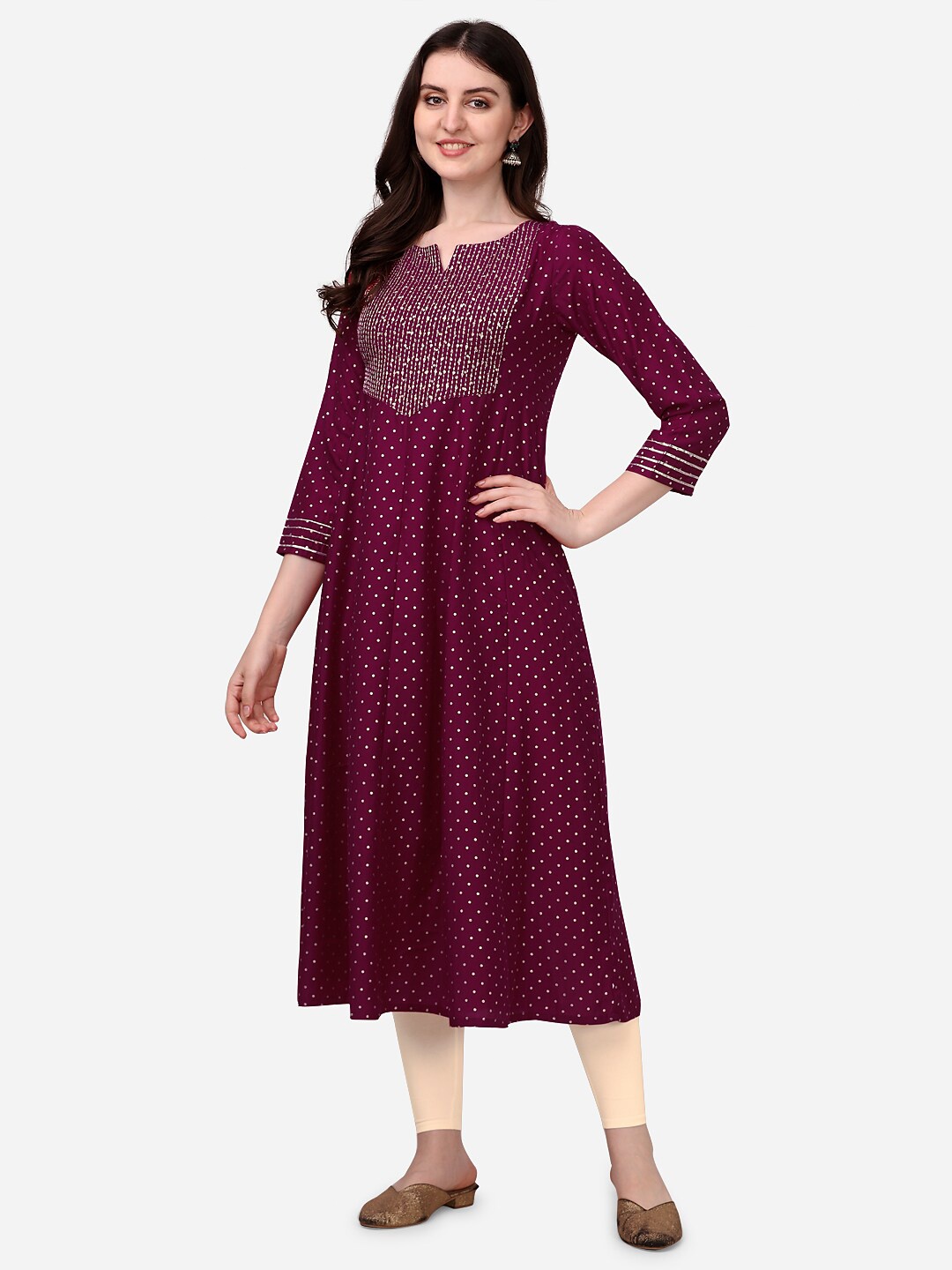 

HERE&NOW Polka Dots Printed Anarkali Kurta, Magenta