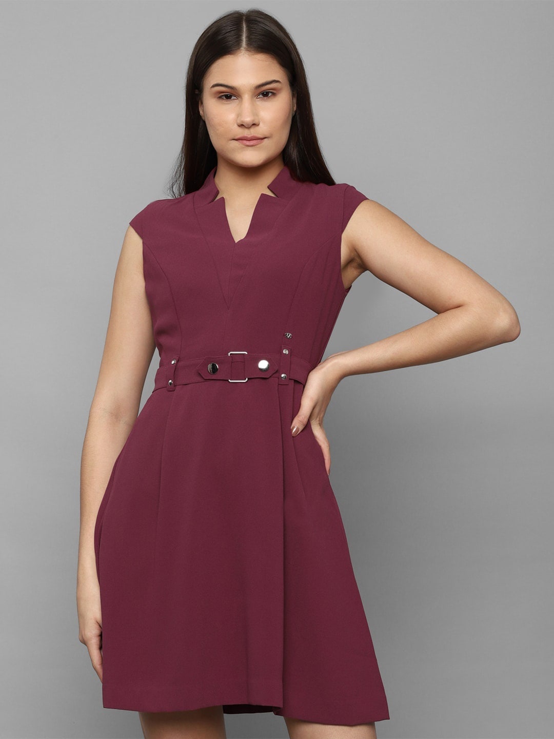 

Allen Solly Woman V-Neck A-Line Dress, Maroon