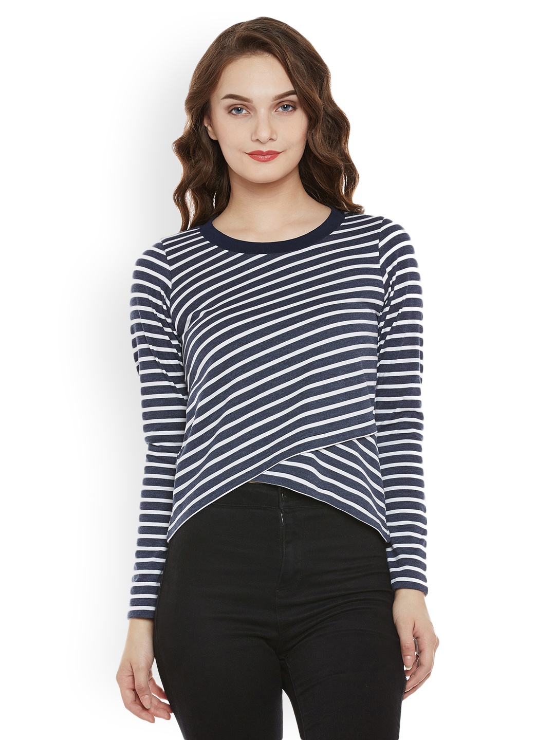 

Miss Chase Women Navy & White Striped Top, Navy blue