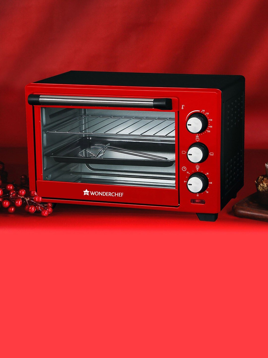 

Wonderchef Crimson Edge Oven Toaster Grill Rotisserie 1280W 19L, Red