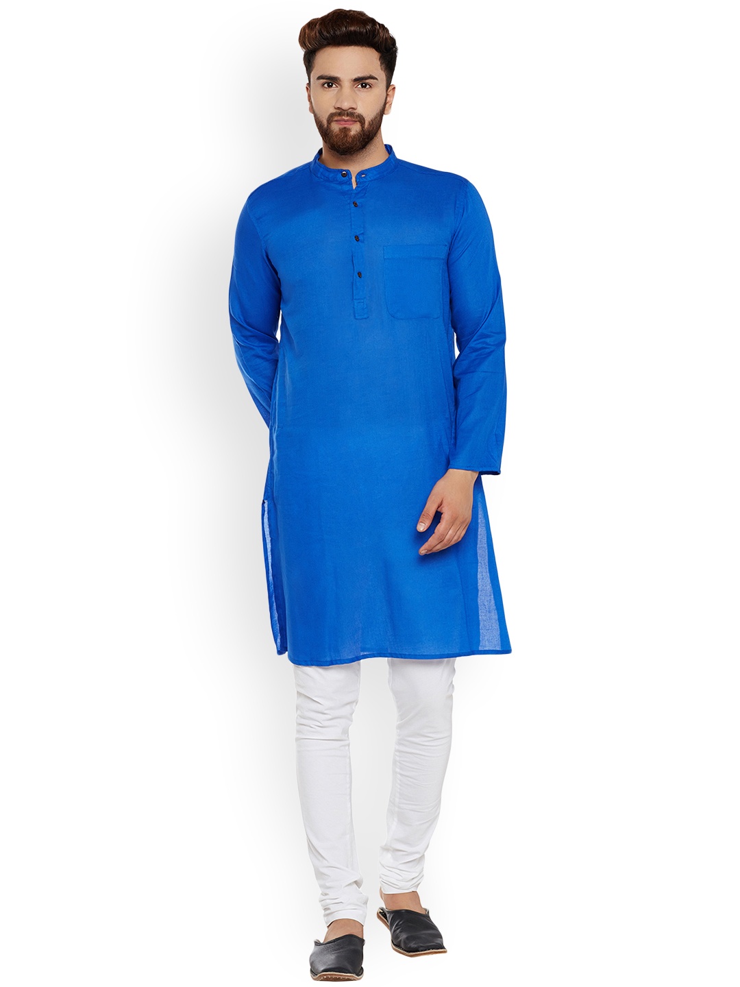 even Men Blue Solid Straight Kurta