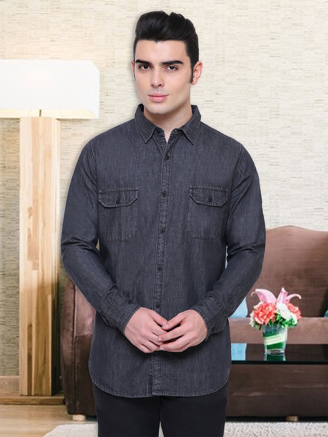 

Southbay Men Smart Slim Fit Casual Shirt, Charcoal